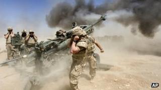 Canadian troops fire a 155mm howitzer in Helmand Province, Afghanistan, in April 2007