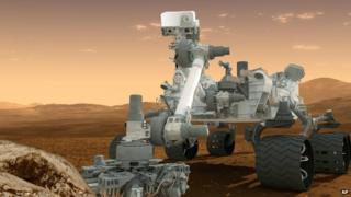 Artist's impression of the Curiosity rover on the surface of Mars.