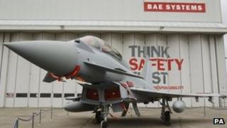 Eurofighter Typhoon outside a BAE Systems hangar