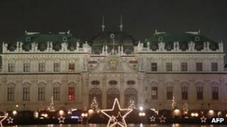 Christmas lights and decoration illuminations at Vienna's Belvedere Palace