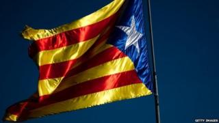 A pro-independent Catalonia flag flies on the outskirts of the village of Olot (20 November 12)
