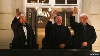 President of the European Parliament Martin Schulz (L), President of the European Commission Jose Manuel Barroso (C) and President of the European Council Herman Van Rompuy