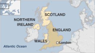 Map showing the location of England