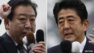 PM Yoshihiko Noda (L) and Shinzo Abe (R), file images