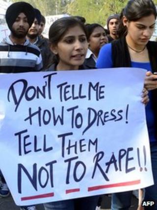 Indian students holds placards as they shout-slogans against a recent rape that took place in New Delhi during a protest in Amritsar on December 20, 2012.