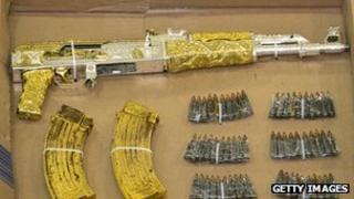 A gold-plated gun seized from a drug baron in Mexico