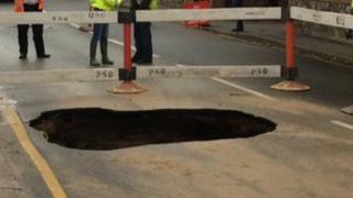 A hole in St Clement coast road