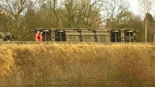 The overturned train
