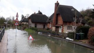 A flooded road in Clifton Hampden in Oxfordshire