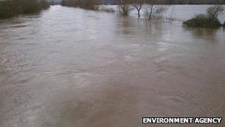 The River Wye at Holme Lacy Bridge, Hereford, on Sunday.