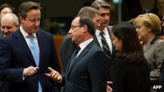David Cameron with French President Francois Hollande and German Chancellor Angela Merkel