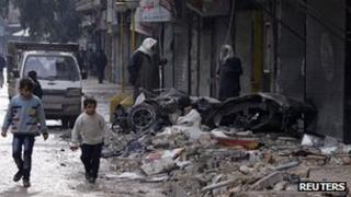 Shelling damage in al-Mashhad district of Aleppo. 9 Jan 2013