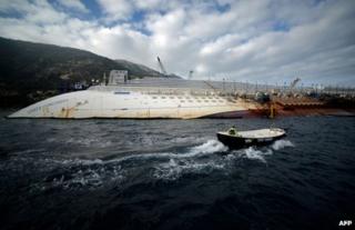The wreck of the Costa Concordia off the Tuscan coast, 12 January