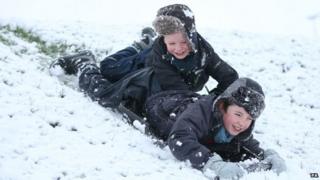 Kids playing in the snow
