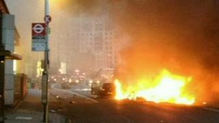 Flaming wreckage