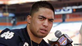 Notre Dame linebacker Manti Te'o speaks during media day for the 2013 BCS National Championship NCAA football game in Miami, Florida 5 January 2013