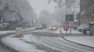 Snowy road in Newport