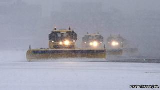 Snow ploughs at Gatwick Airport in West Sussex