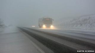 Translink coach on snowy road