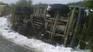 Overturned oil tanker