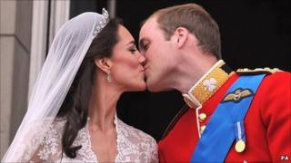 The Duke and Duchess of Cambridge seal their wedding with a kiss