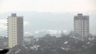 View over Bristol in the snow