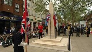 Peterborough's war memorial during dedication