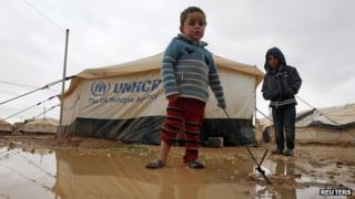 Syrian refugee children at the Zaatari camp in Jordan (8 January 2013)