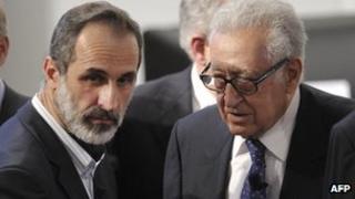 Moaz al-Khatib meets Lakhdar Brahimi in Munich (1 February 2013)