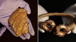 Staffordshire hoard piece and golden torc