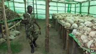 Rwandan soldier at the genocide memorial in Bisesero, Rwanda (file image from 1999)
