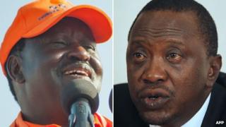 Raila Odinga (l) Uhuru Kenyatta (r)