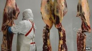Beef at a Romanian abattoir