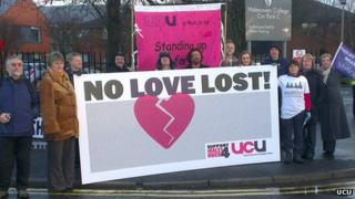 The protest outside the college on Thursday