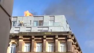 Fire on roof of Hard Days Night Hotel