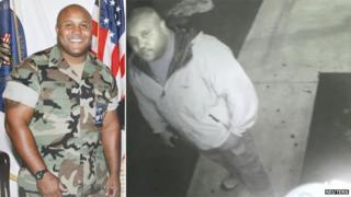 Christopher Dorner in his navy reservist days, and on CCTV after he went on the run