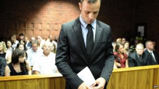 South African Olympic sprinter Oscar Pistorius on 20 February 2013 at the Magistrate Court in Pretoria, South Africa