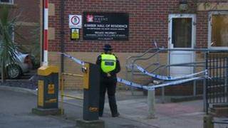 Police officer outside Kimber halls at Solent University