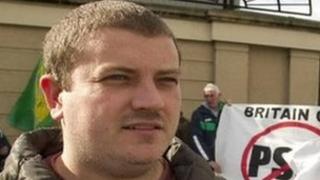Stephen Murney pictured at a previous demonstration outside Newry courthouse