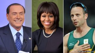 Combination picture of Silvio Berlusconi (left), Michelle Obama (centre) and Oscar Pistorius