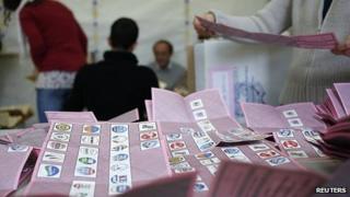 Ballots in a polling station in Rome. 25 Feb 2012