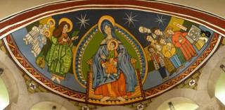 The ceiling of the dome at the Santa Eulalia church in l'Hospitalet, painted by graffiti artists