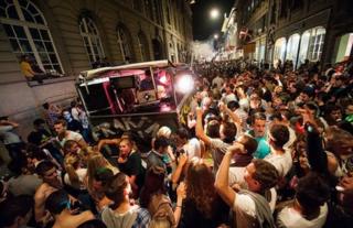 Revellers at the Tanz dich Frei party in Berne