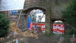 Repair work on Blanc Bois Archway