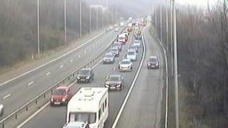 A traffic Wales camera showing some of the tailbacks