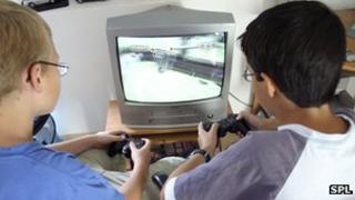 Boys playing computer games