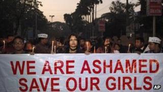 a procession to protest the gang rape of a woman in Delhi in December