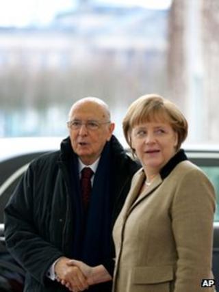 Italian President Giorgio Napolitano with Chancellor Merkel (28 Feb 2013)