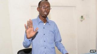 Abdiaziz Abdinur Ibrahim in court in Mogadishu (3 March 2013)