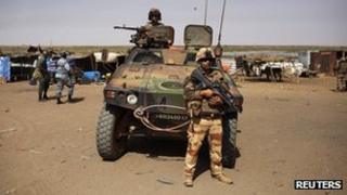 French soldiers and an armoured car in Mali, 2 March 2013
